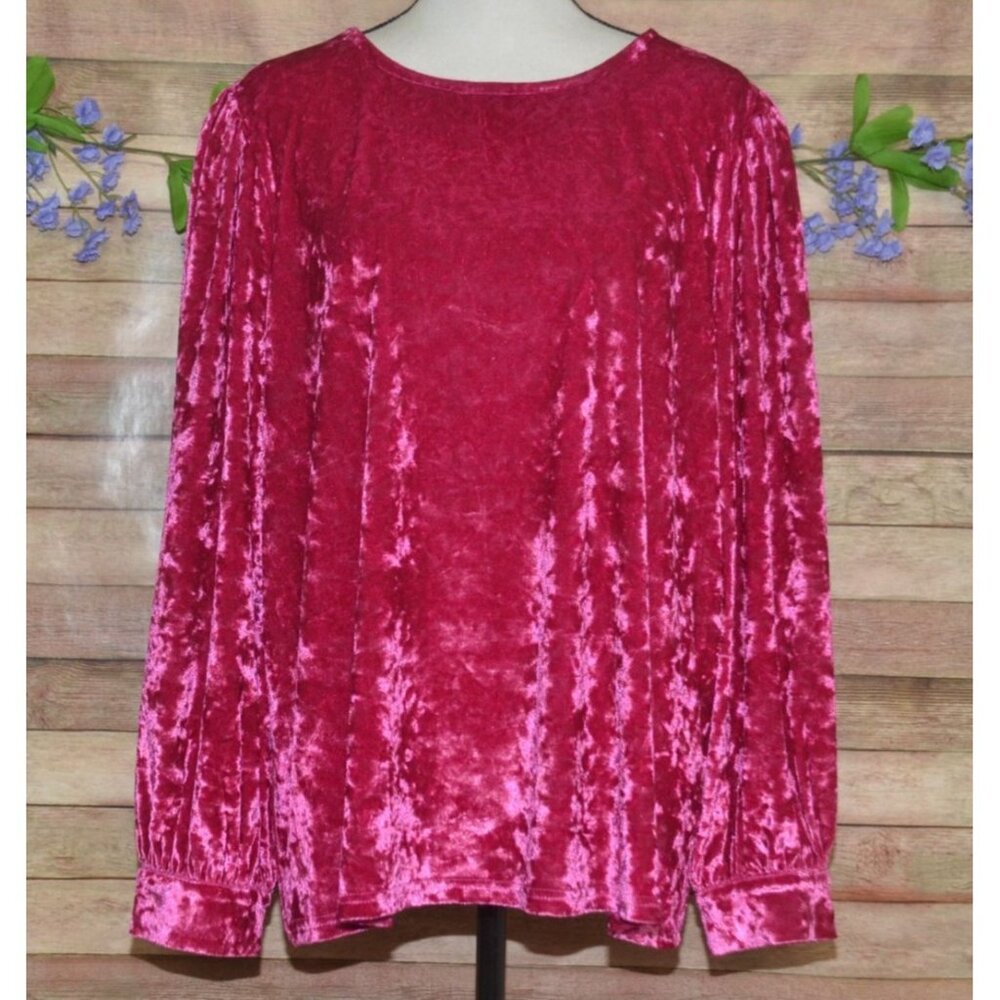 Jodifl Pink Magenta Crushed Velvet Puff Bishop Sleeve Blouse Size 1X Whimsigoth